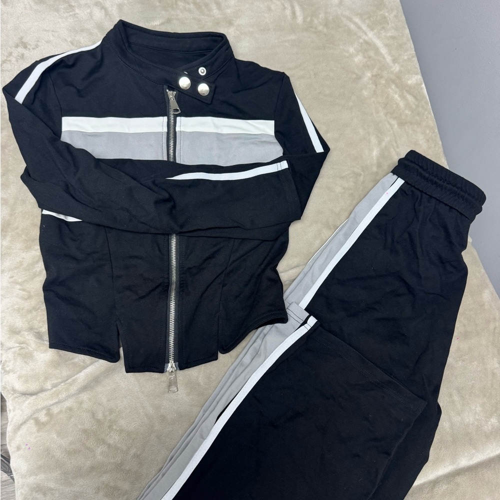 Black and Gray Track Suit with Stripes